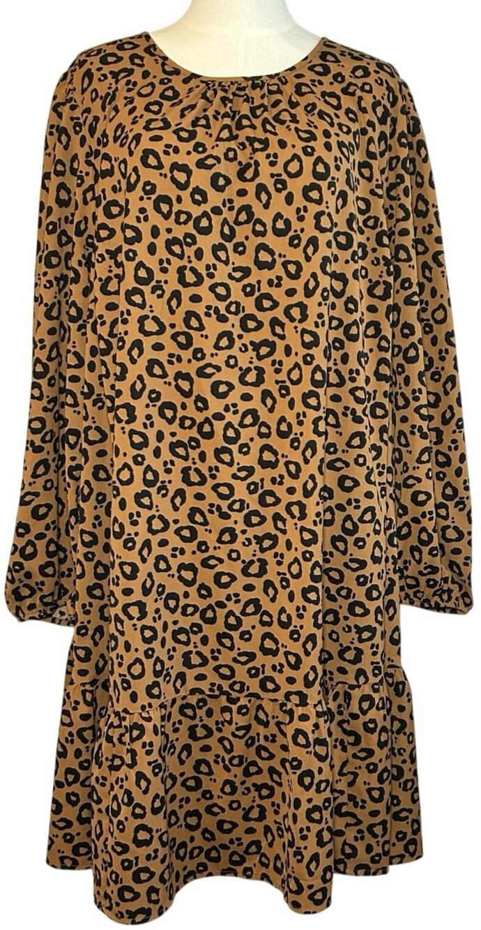 Ava & Viv Animal Print Ruffle Midi Dress Plus 2X Whimsigoth Boho Retro Cheetah